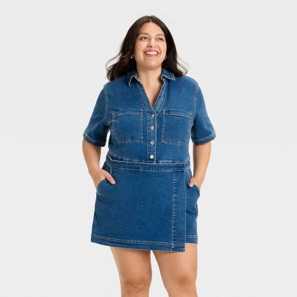 Ava & Viv Dresses & Skirts - Women's Denim Skortalls - Ava & Viv Medium Wash 2X